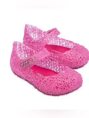 Mini Melissa Campana Papel Kids Pink Glitter Jelly Mary Jane Sandals